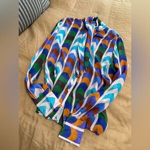 Oliphant silk blend Women’s Multicolor Chevron Tie-Neck long sleeve blouse